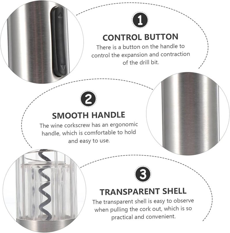 فتاحة نبيذ كهربائية أوتوماتيكية من الفولاذ المقاوم للصدأ، برغي فلين سهل الاستخدام لحفلات المنزل والنوادل - Image 3